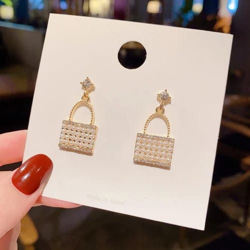 Yu Fashions Cute Handbag Shaped Pearl Cute High Fashion Korean Earrings Pair