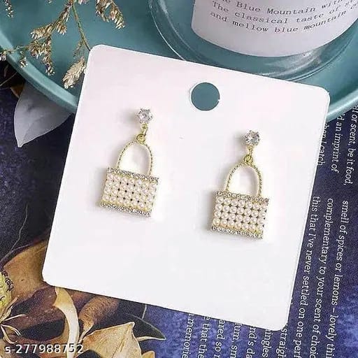 Yu Fashions Cute Handbag Shaped Pearl Cute High Fashion Korean Earrings Pair