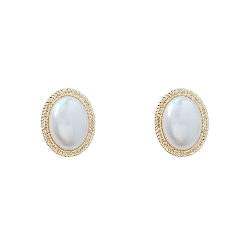 Yu Fashions Big Vintage Oval Shaped Pearl Korean Earrings Pair