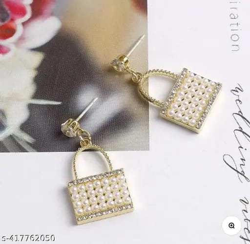 Yu Fashions Cute Handbag Shaped Pearl Cute High Fashion Korean Earrings Pair