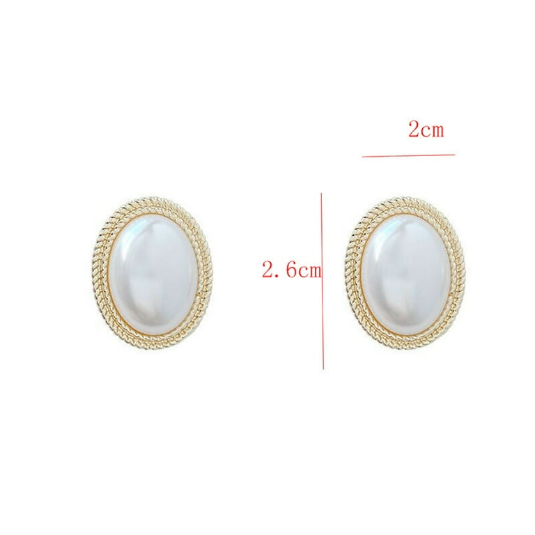 Yu Fashions Big Vintage Oval Shaped Pearl Korean Earrings Pair