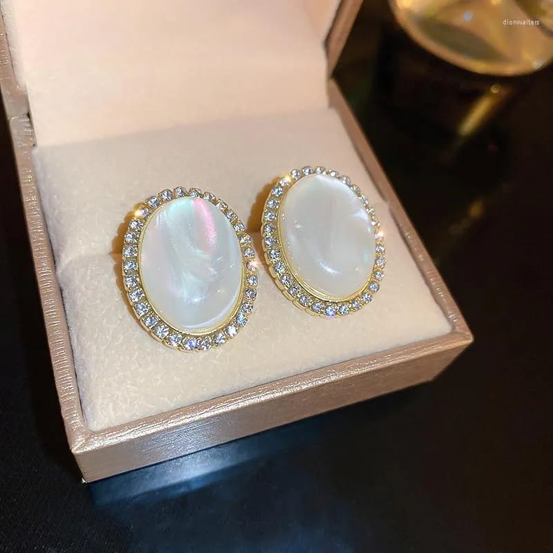 Yu Fashions Big Vintage Oval Shaped Pearl Korean Earrings Pair