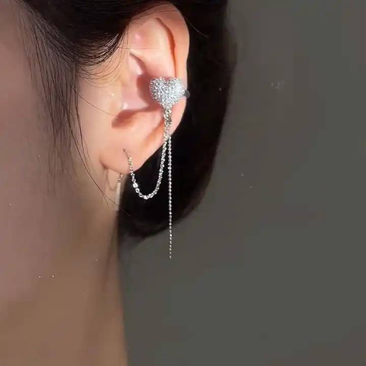 Yu Fashions Heart Cute Single Pc Earcuff Chain Korean Earring