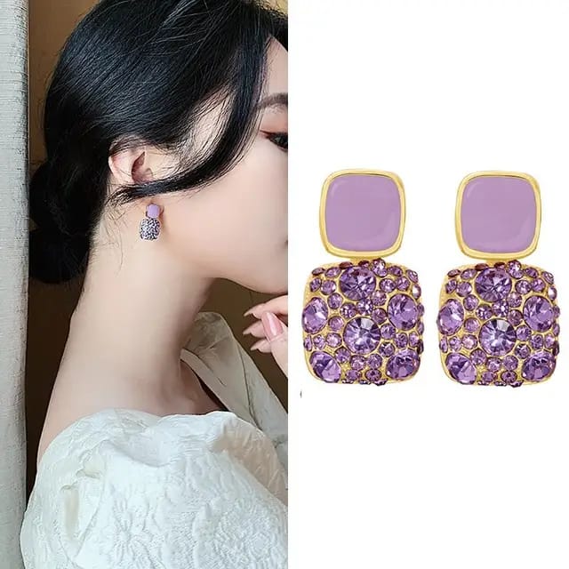 Yu Fashions Lavender Sparkle High Fashion Korean Earrings Pair