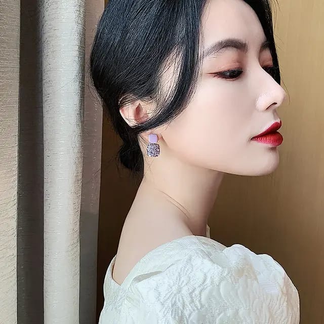 Yu Fashions Lavender Sparkle High Fashion Korean Earrings Pair