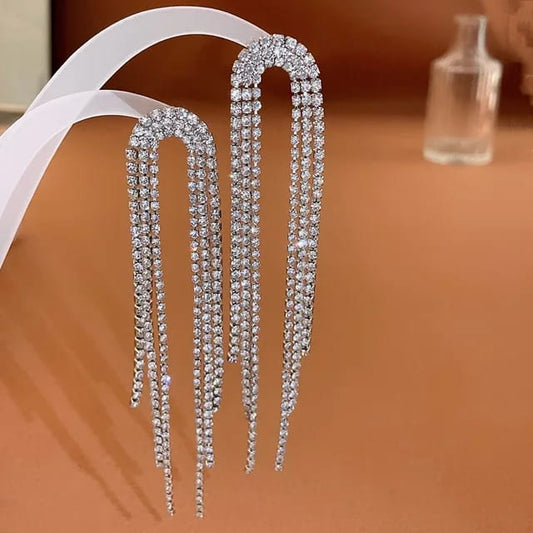 Yu Fashions High Fashion Trend Rhinestone Tassel Korean Earrings Pair