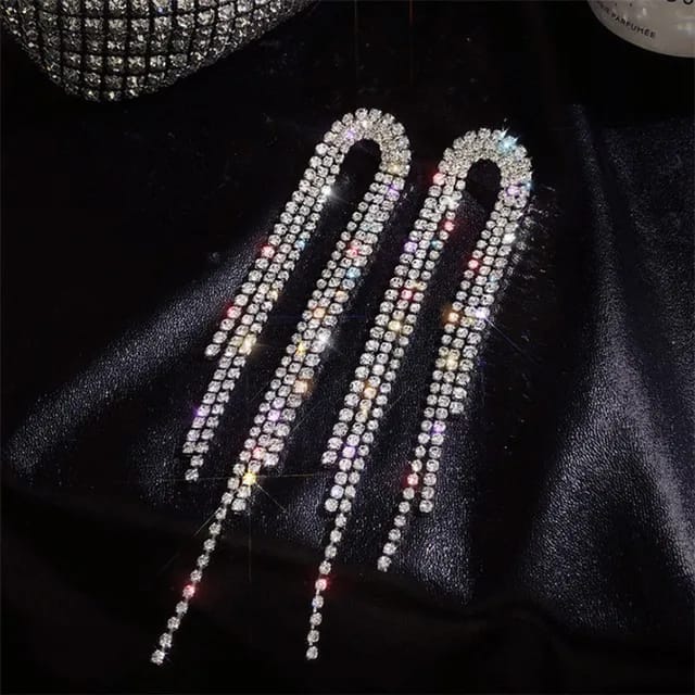 Yu Fashions High Fashion Trend Rhinestone Tassel Korean Earrings Pair