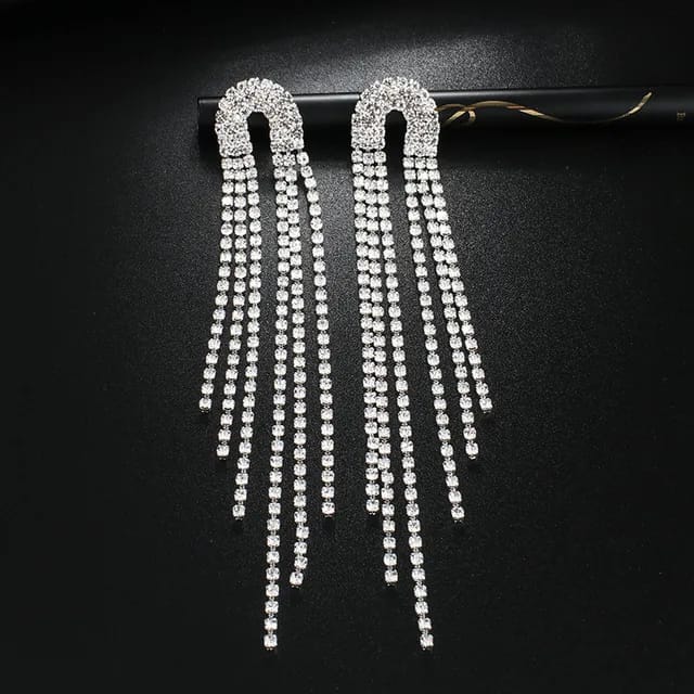Yu Fashions High Fashion Trend Rhinestone Tassel Korean Earrings Pair