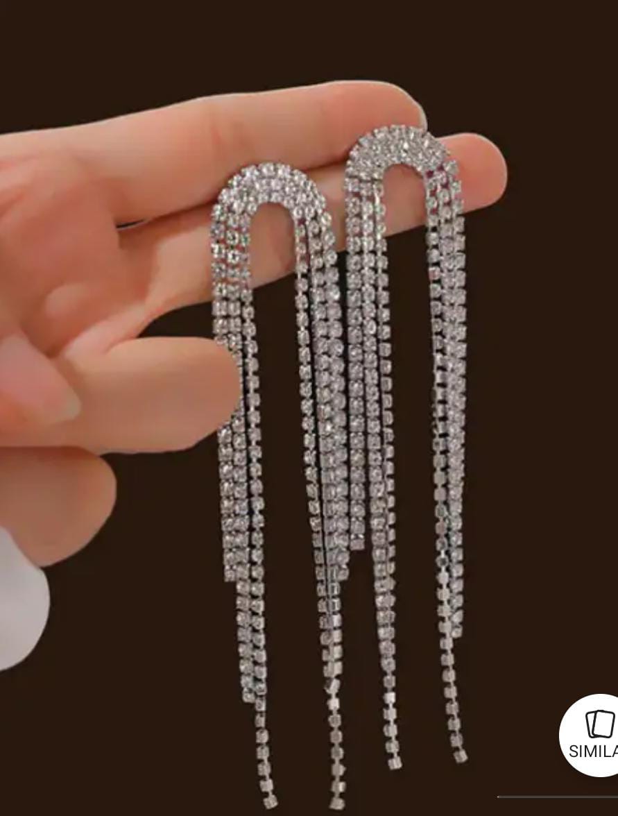 Yu Fashions High Fashion Trend Rhinestone Tassel Korean Earrings Pair