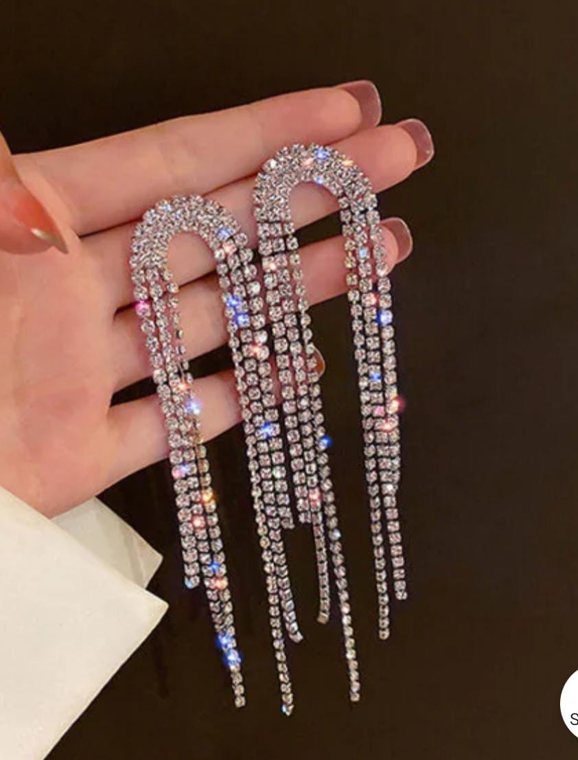 Yu Fashions High Fashion Trend Rhinestone Tassel Korean Earrings Pair