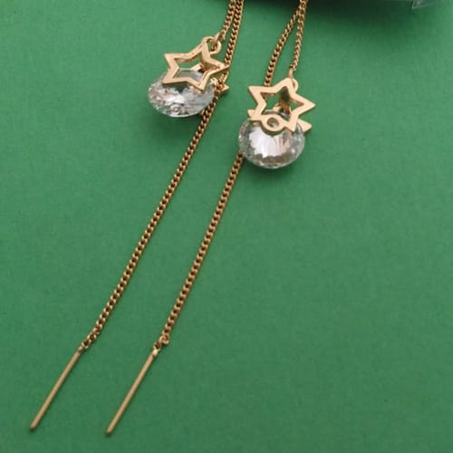 Yu Fashions Star Rhinestone Needle Thread Style Cute Korean Earrings Pair