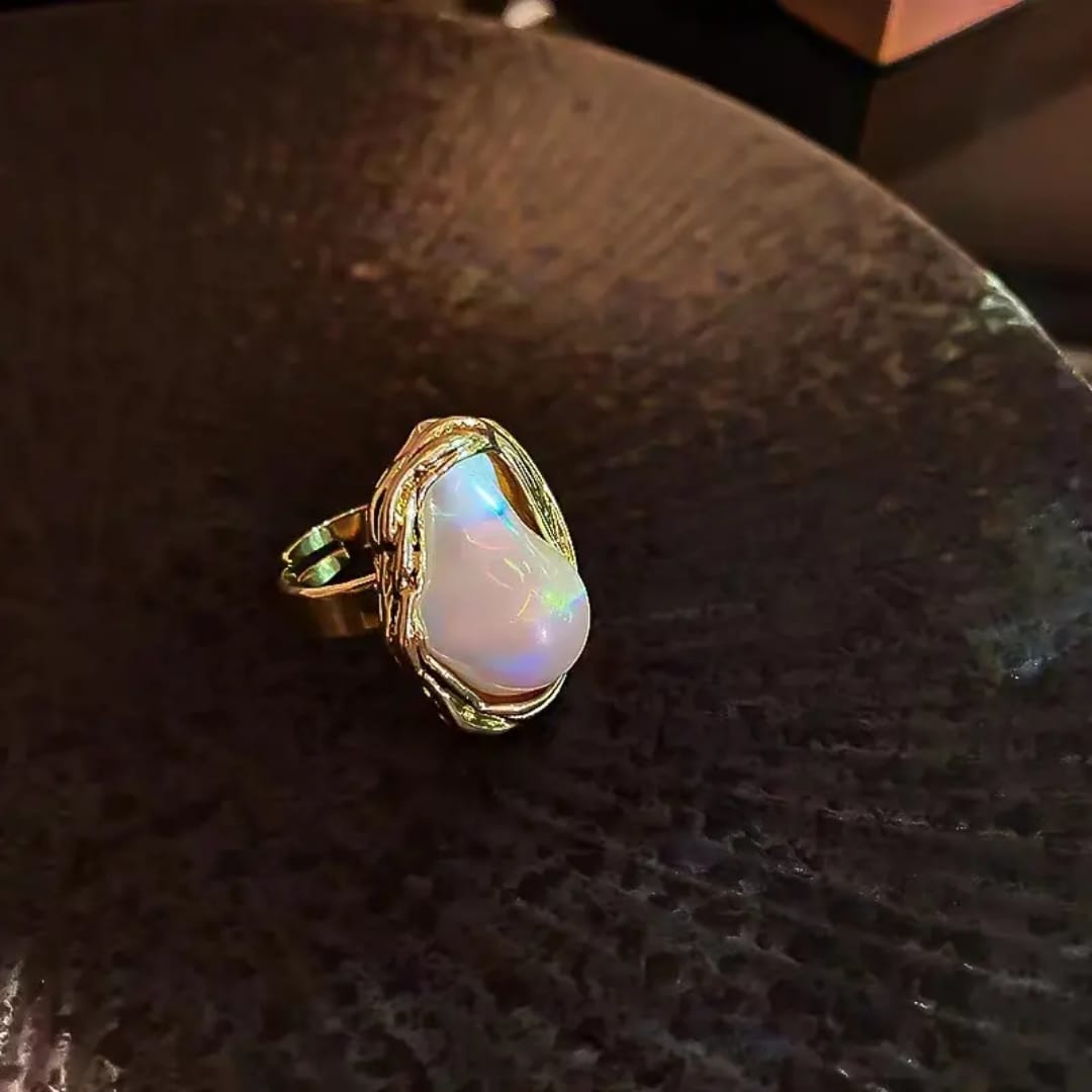 Yu Fashions Big Melted Irregular Twisted Geometric Boho Adjustable Metallic Pearl Vintage Classy Korean Ring