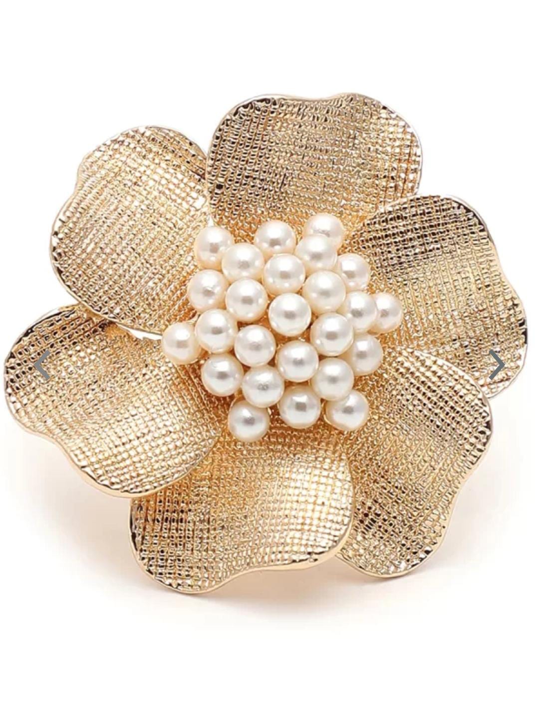 Yu Fashions Pearl Big Flower Golden Creative Vintage Open Adjustable Korean Ring