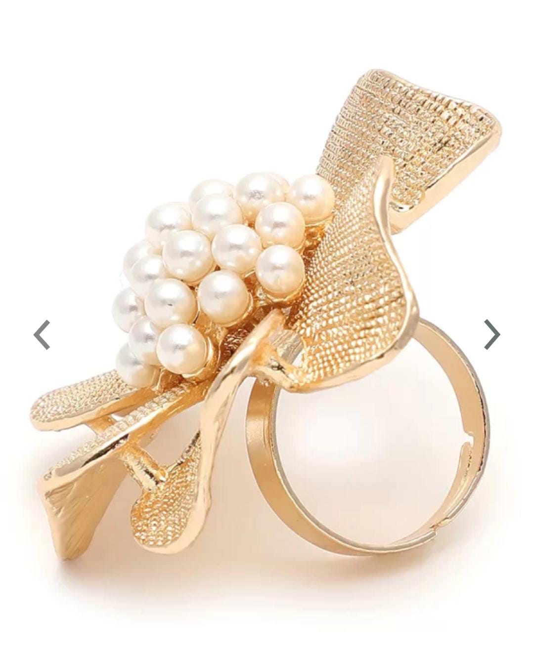 Yu Fashions Pearl Big Flower Golden Creative Vintage Open Adjustable Korean Ring