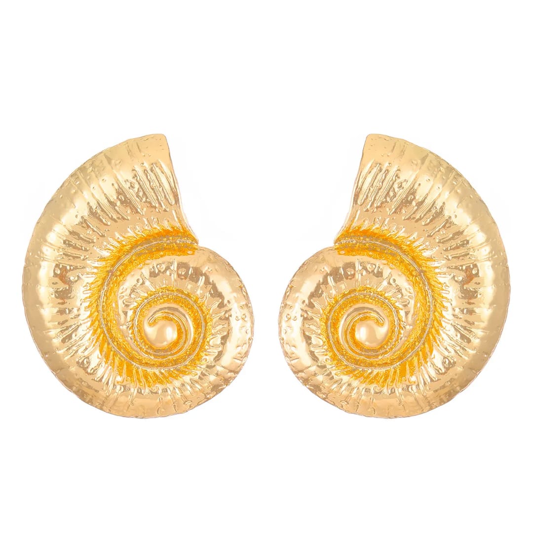 Yu Fashions Golden Ocean SeaShell Marine Beach Large Textured  Snail Geometric Korean Statement Earring