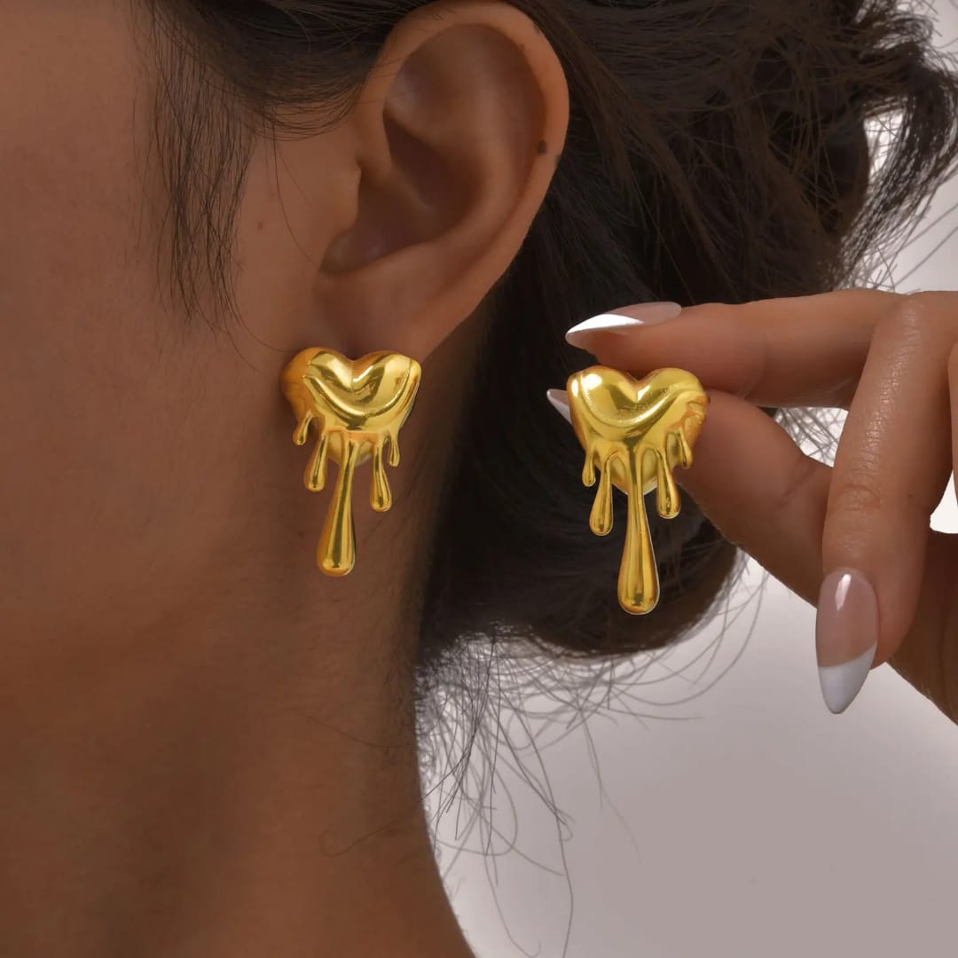 Yu Fashions Melted Anti-Tarnish High Fashion Heart Shaped Korean earrings