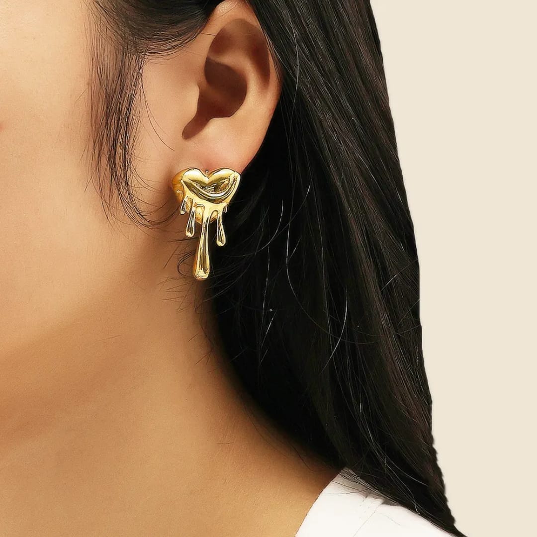 Yu Fashions Melted Anti-Tarnish High Fashion Heart Shaped Korean earrings