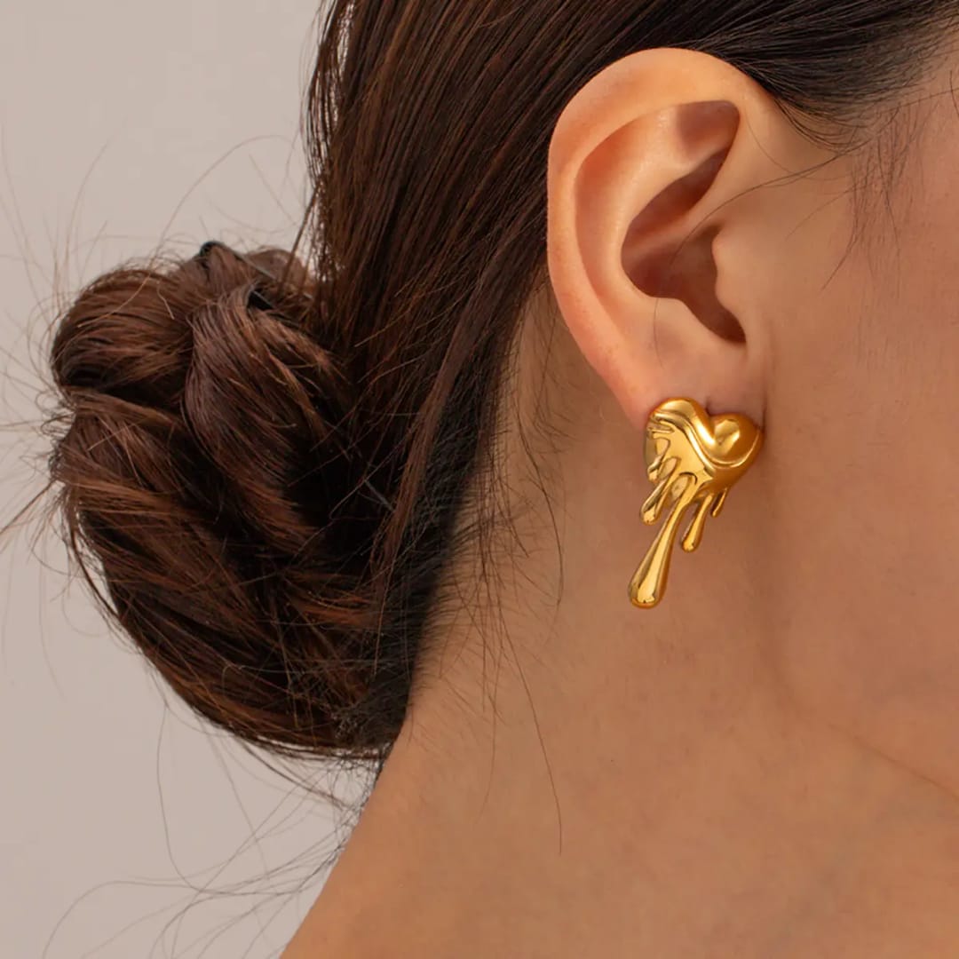 Yu Fashions Melted Anti-Tarnish High Fashion Heart Shaped Korean earrings