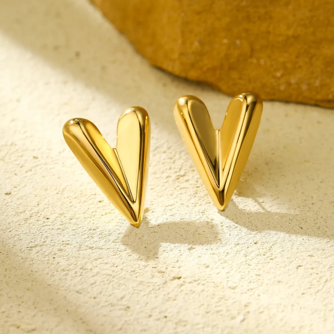 Yu Fashions Heart Golden Anti Tarnish Geometrical High Fashion Korean earrings