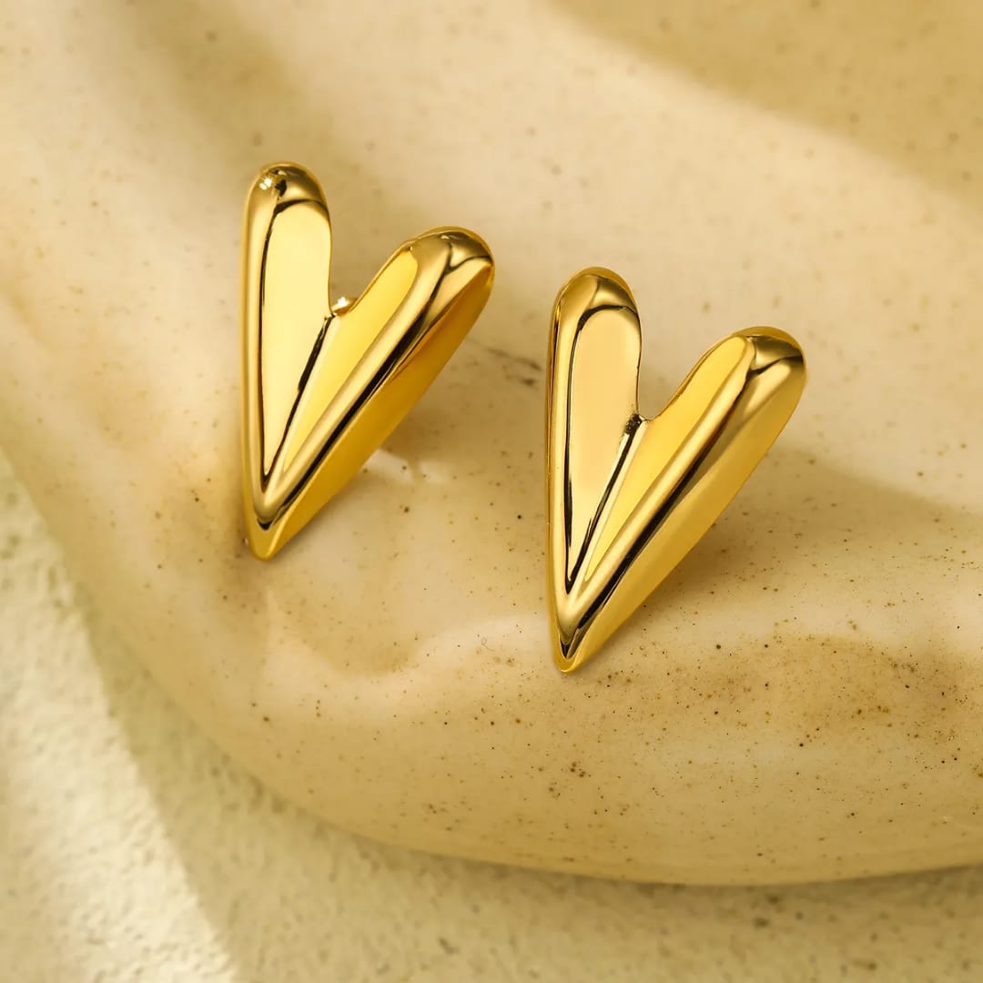 Yu Fashions Heart Golden Anti Tarnish Geometrical High Fashion Korean earrings