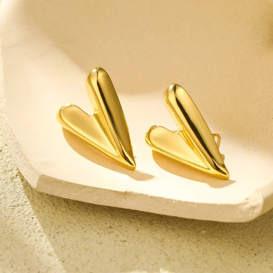 Yu Fashions Heart Golden Anti Tarnish Geometrical High Fashion Korean earrings