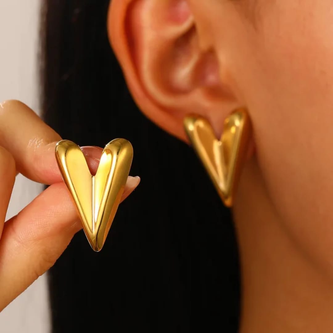 Yu Fashions Heart Golden Anti Tarnish Geometrical High Fashion Korean earrings