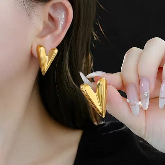 Yu Fashions Heart Golden Anti Tarnish Geometrical High Fashion Korean earrings