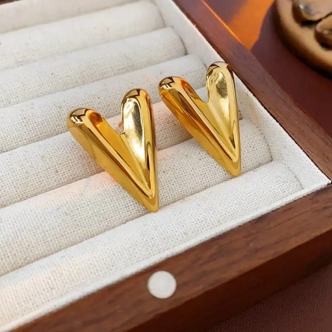 Yu Fashions Heart Golden Anti Tarnish Geometrical High Fashion Korean earrings