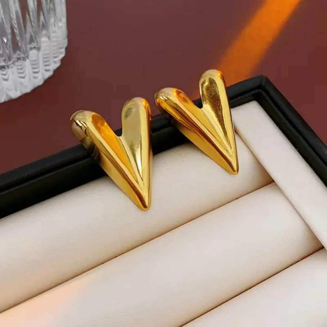 Yu Fashions Heart Golden Anti Tarnish Geometrical High Fashion Korean earrings