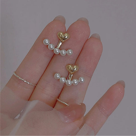Yu Fashions Cute Dual Side Pearl Stud Korean Earrings Pair