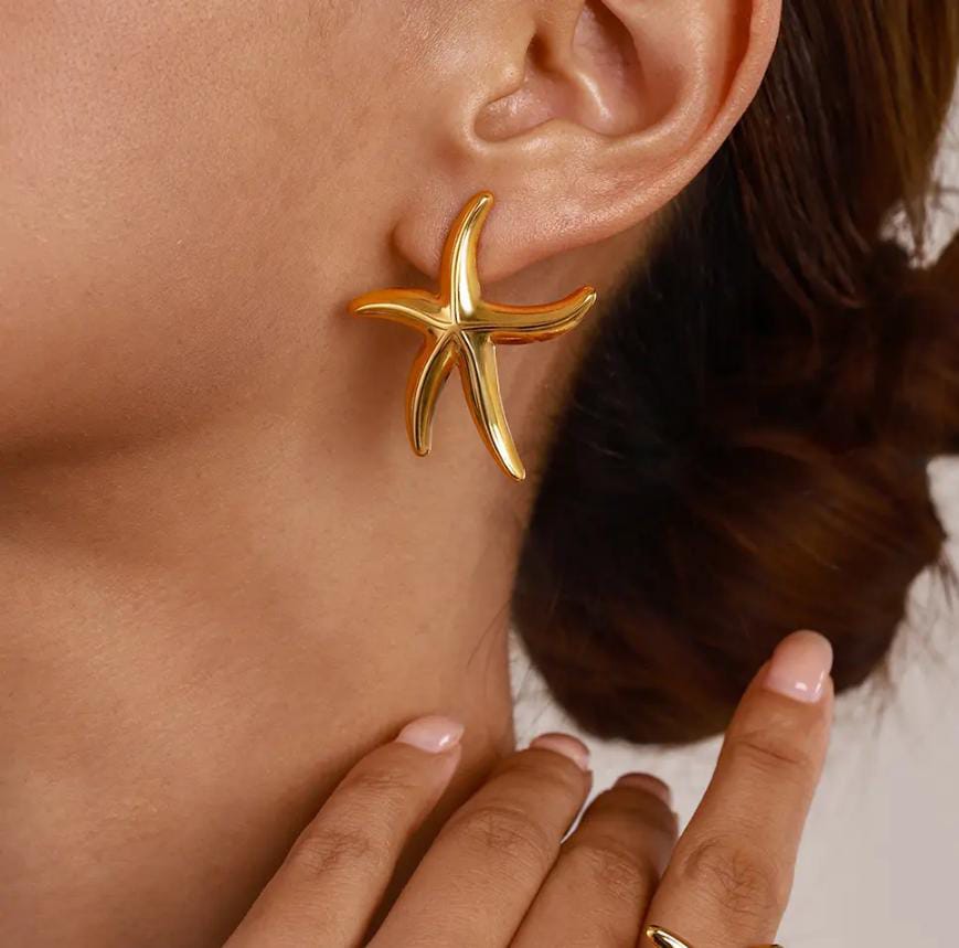 Yu Fashions Starfish Seashell Ocean Sea Star High Fashion Anti Tarnish Waterproof Korean Earrings