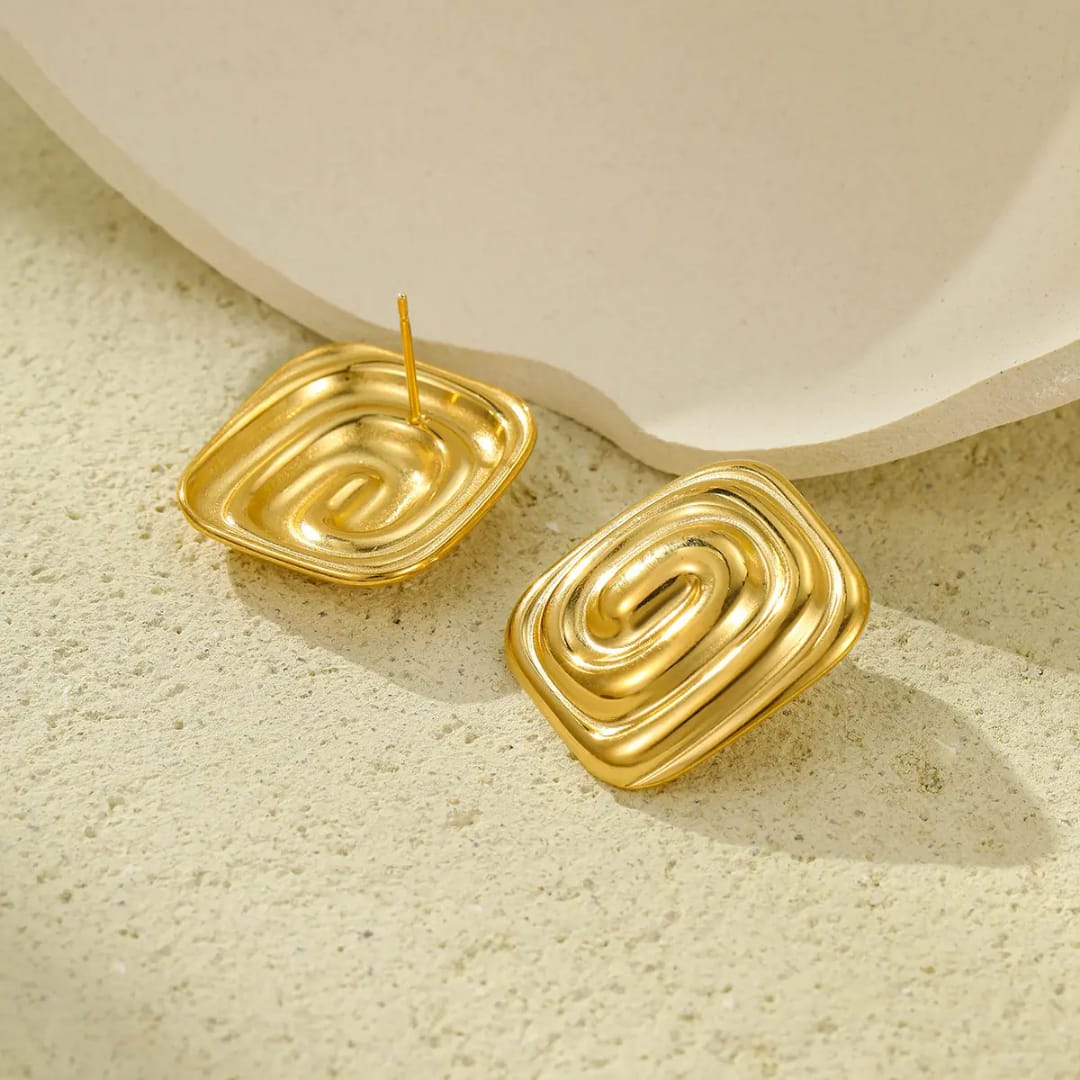 Yu Fashions Melted Square Shaped Zig Zag Anti Tarnish waterproof Korean earrings