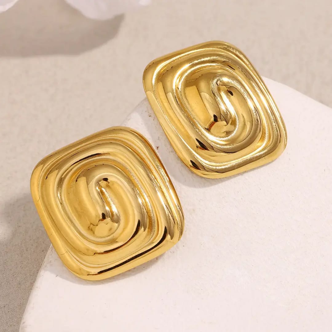 Yu Fashions Melted Square Shaped Zig Zag Anti Tarnish waterproof Korean earrings