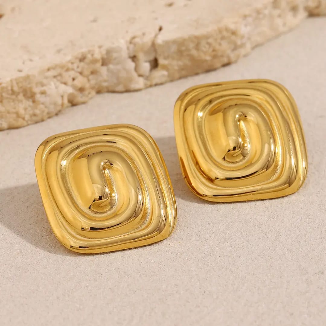 Yu Fashions Melted Square Shaped Zig Zag Anti Tarnish waterproof Korean earrings