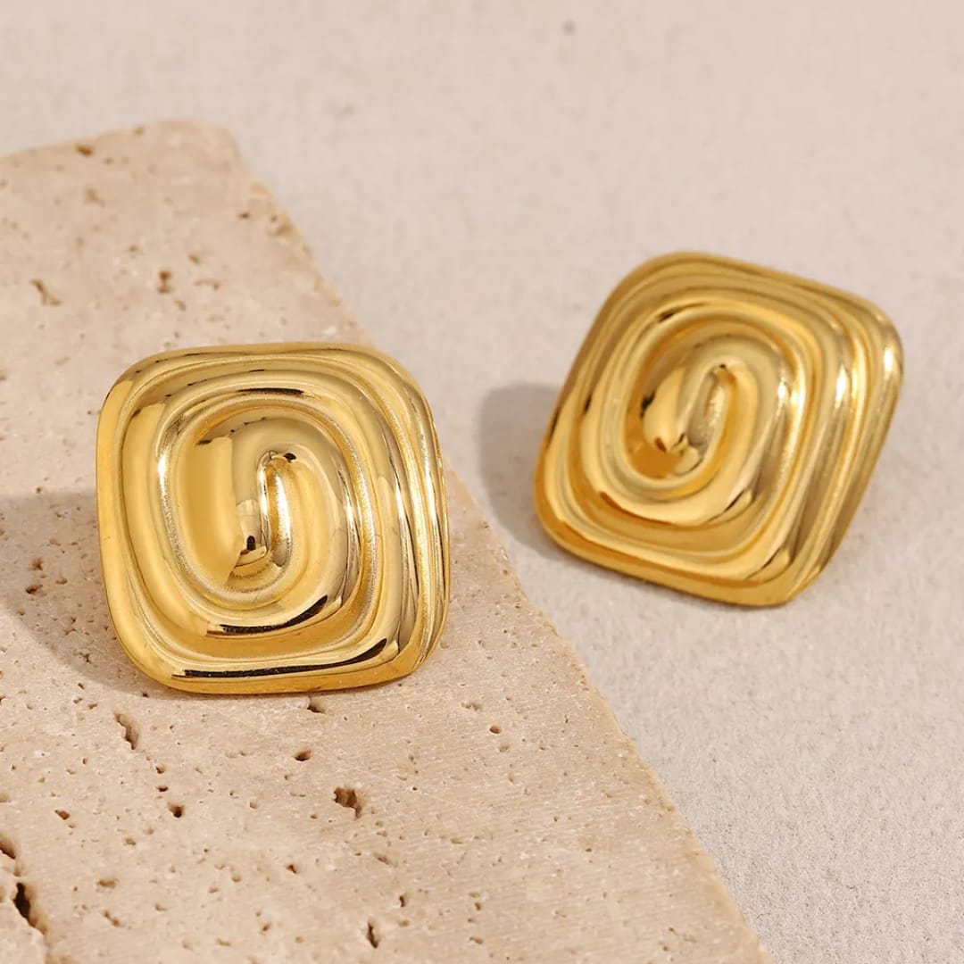 Yu Fashions Melted Square Shaped Zig Zag Anti Tarnish waterproof Korean earrings
