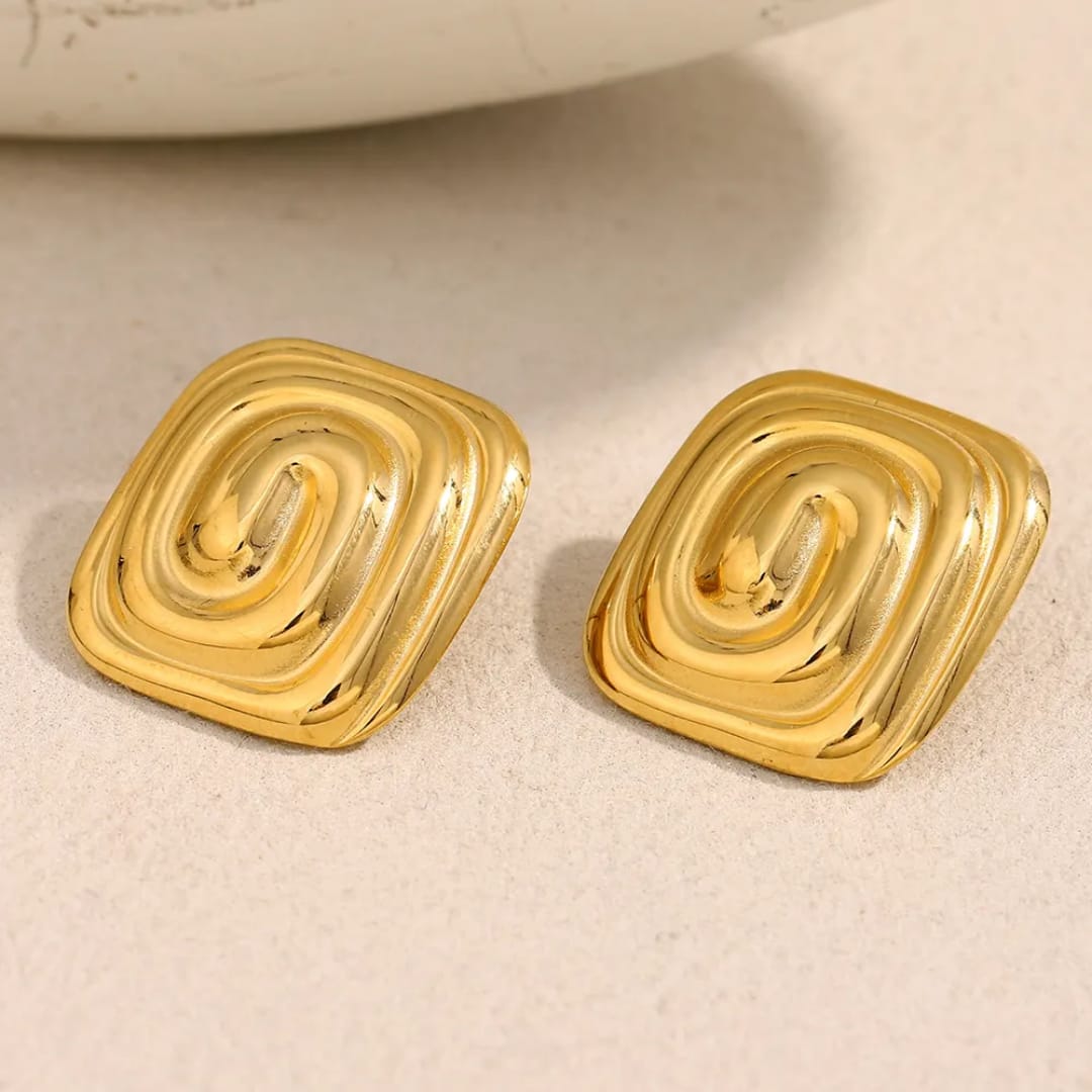 Yu Fashions Melted Square Shaped Zig Zag Anti Tarnish waterproof Korean earrings