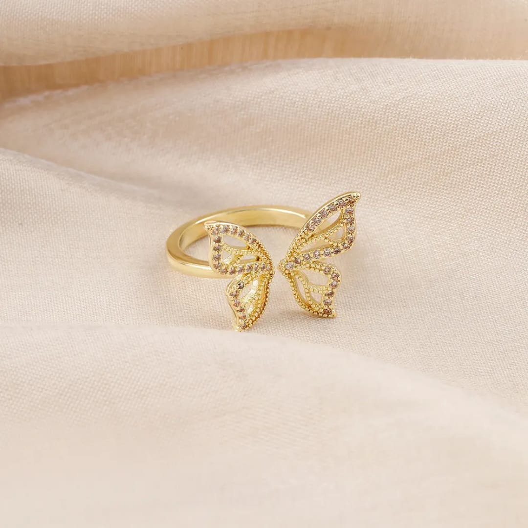 Yu Fashions Adjustable Butterfly High Fashion Rhinestone Korean Ring