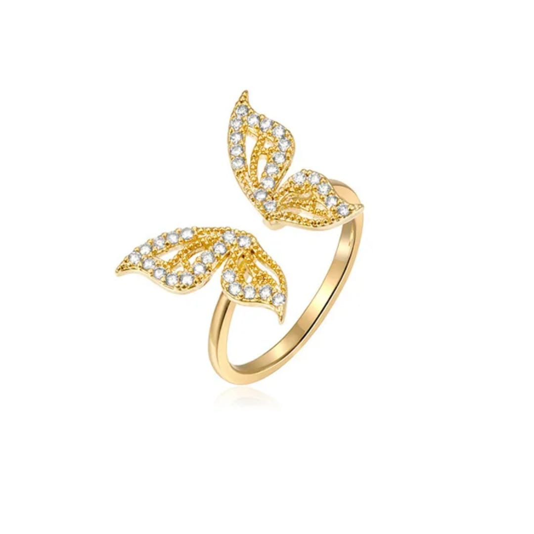 Yu Fashions Adjustable Butterfly High Fashion Rhinestone Korean Ring