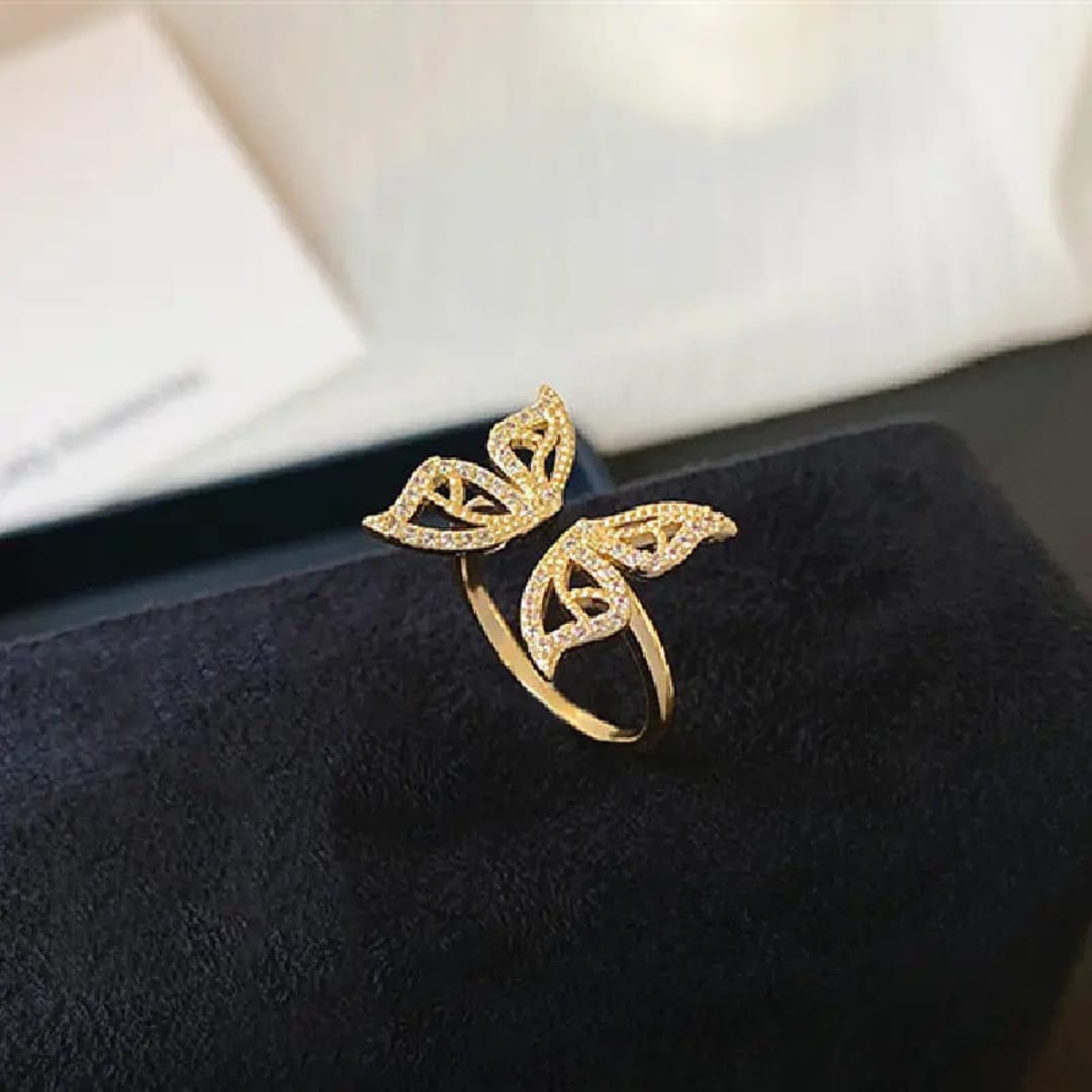Yu Fashions Adjustable Butterfly High Fashion Rhinestone Korean Ring