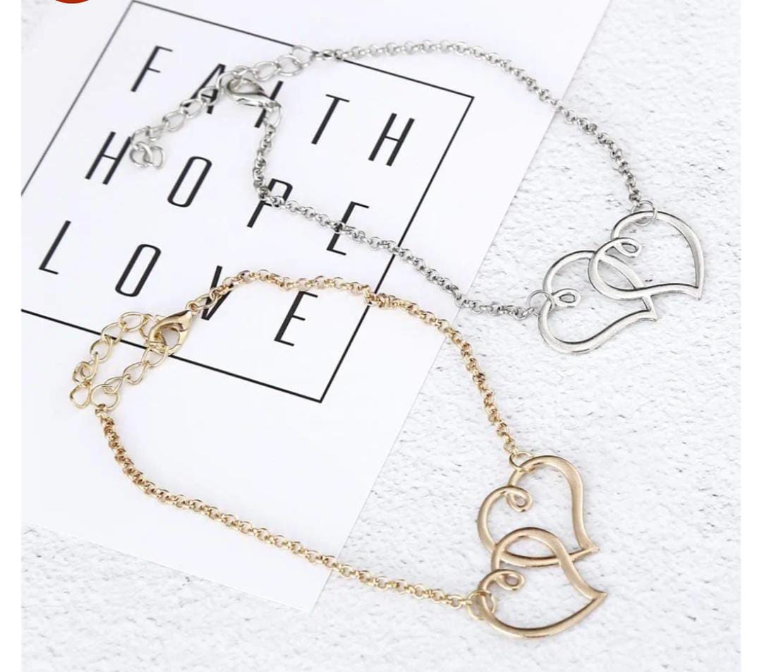 Yu Fashions Dual Heart Toggle Cute Korean Anklet