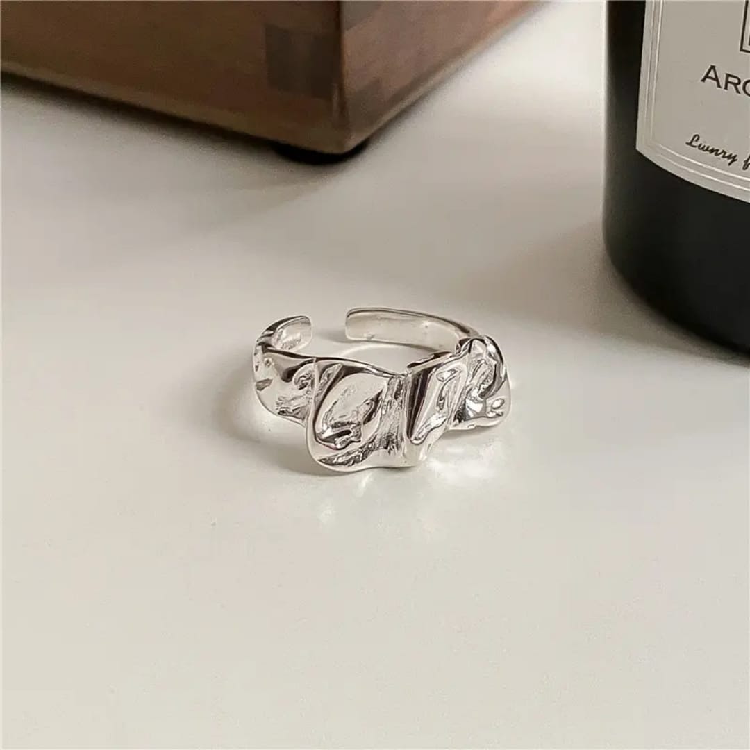 Yu Fashions Melted Metallic Fold Geometrical Adjustable Korean Ring