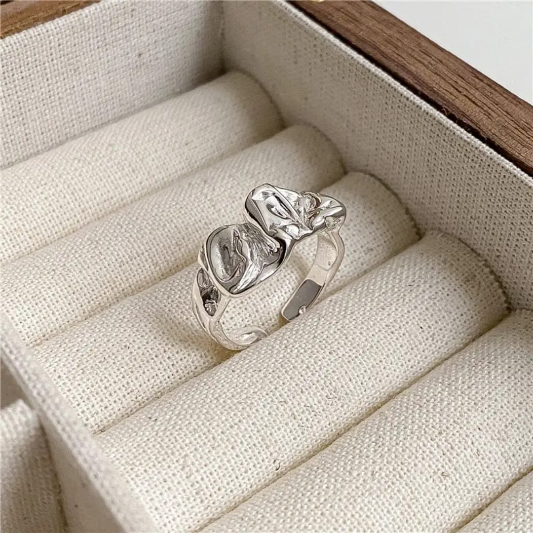 Yu Fashions Melted Metallic Fold Geometrical Adjustable Korean Ring