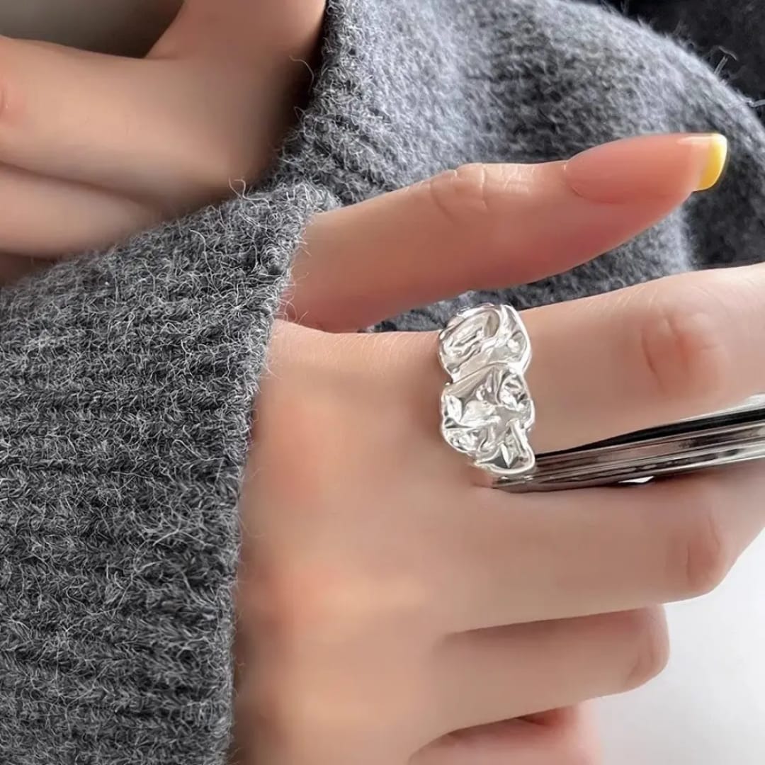 Yu Fashions Melted Metallic Fold Geometrical Adjustable Korean Ring