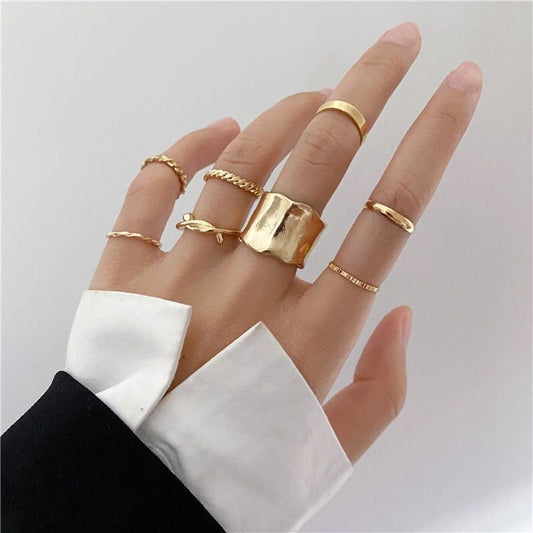 Yu Fashions Melted geometrical Korean Ring Set of 8