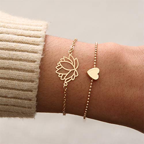 Yu Fashions 2 Layered Lotus Heart Golden Multilayered Korean Bracelet