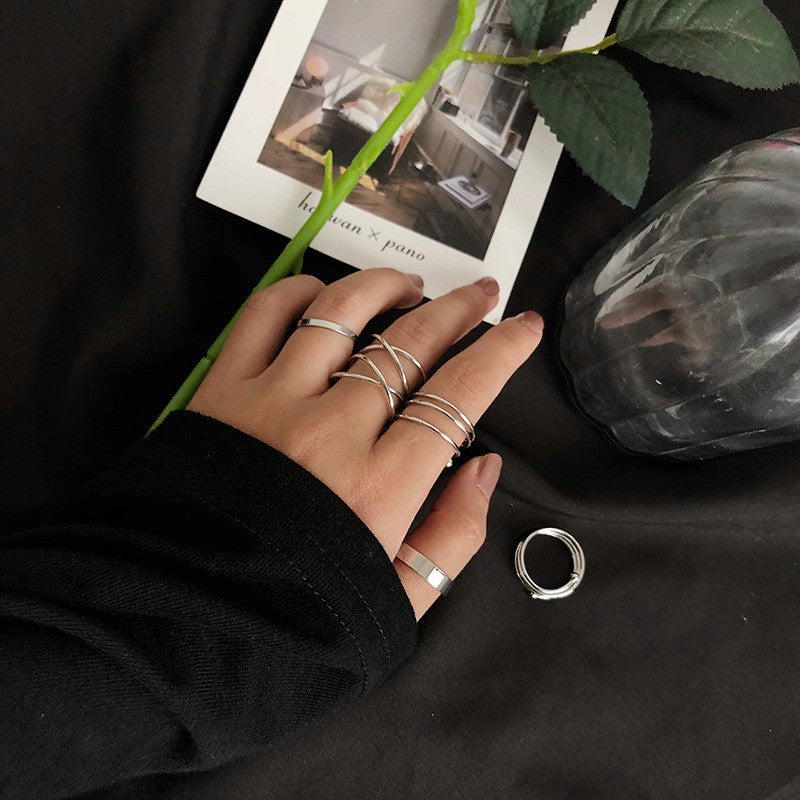 Yu Fashions Silver Spiral Korean High Fashion Korean Ring set of 6