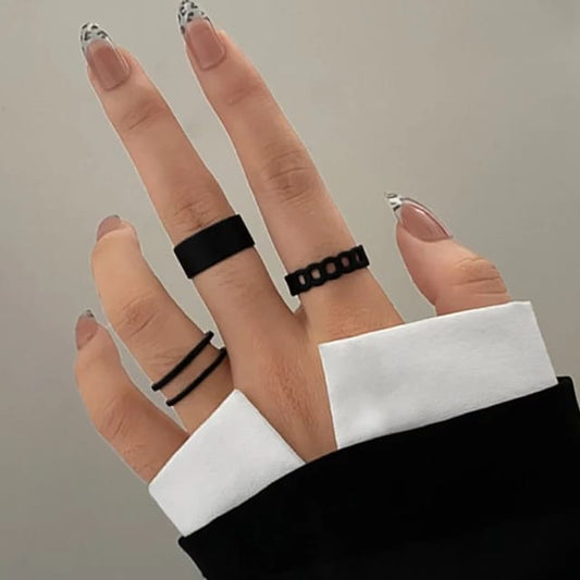 Yu Fashions Vintage Black Solid Ring Set of 3