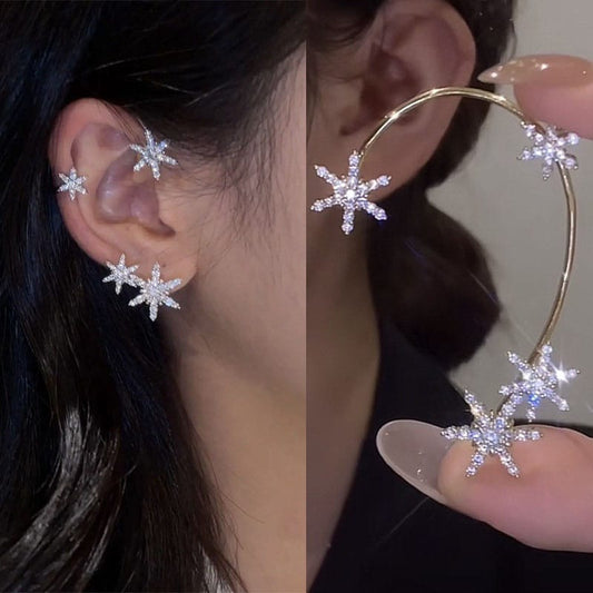 Yu Fashions Snow Flake Silver Single Pc Earhook Crawler Korean Earring