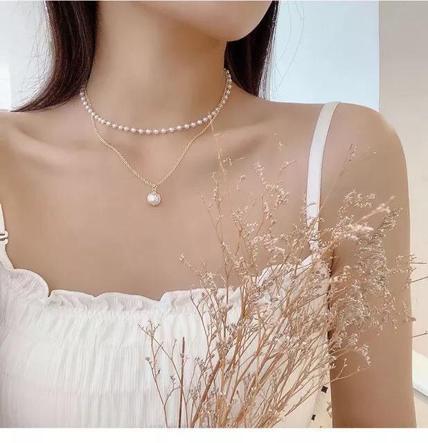 Yu Fashions 2 layered Pearl Pendent Pearl Golden Necklace Chain