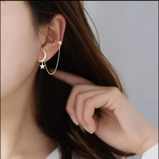 Yu Fashions Star Moon Cute High Fashion Rhinestone Single Pc Korean Earring